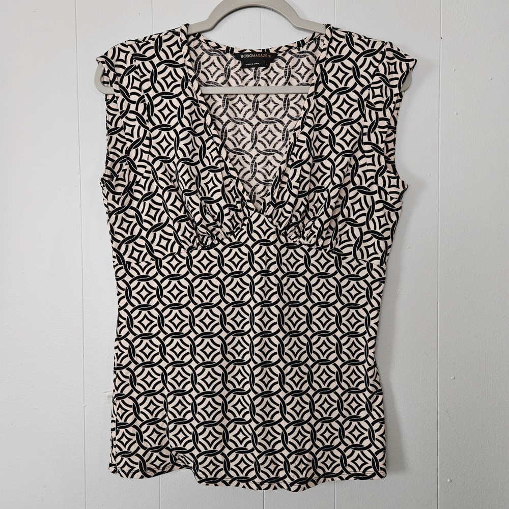 BCBGMAXAZRIA y2k Babydoll Top Women L Black Cream Empire Waist Corporate Goth - Picture 1 of 8